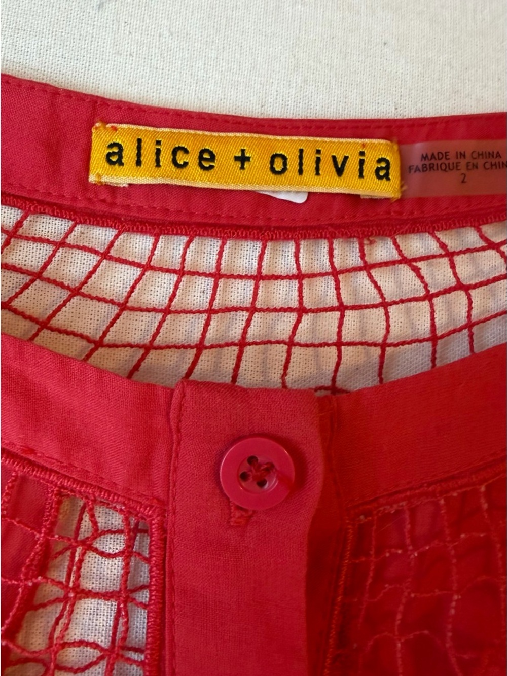 Alice + Olivia Red Silk Lace-Panel Dress - Picture 2 of 6
